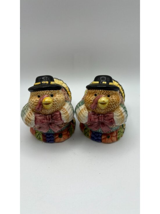 Other - Thanksgiving Turkey Salt & Pepper Shaker Set Pilgrim Hat Ceramic Vintage Fall De